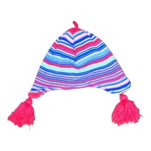 𝅺LL Bean Infant pink & blue striped fleece lined hat EUC
